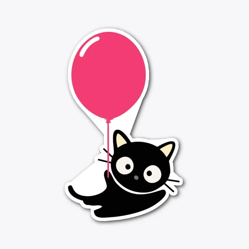 Black Cat Balloon Vinyl Die Cut Sticker