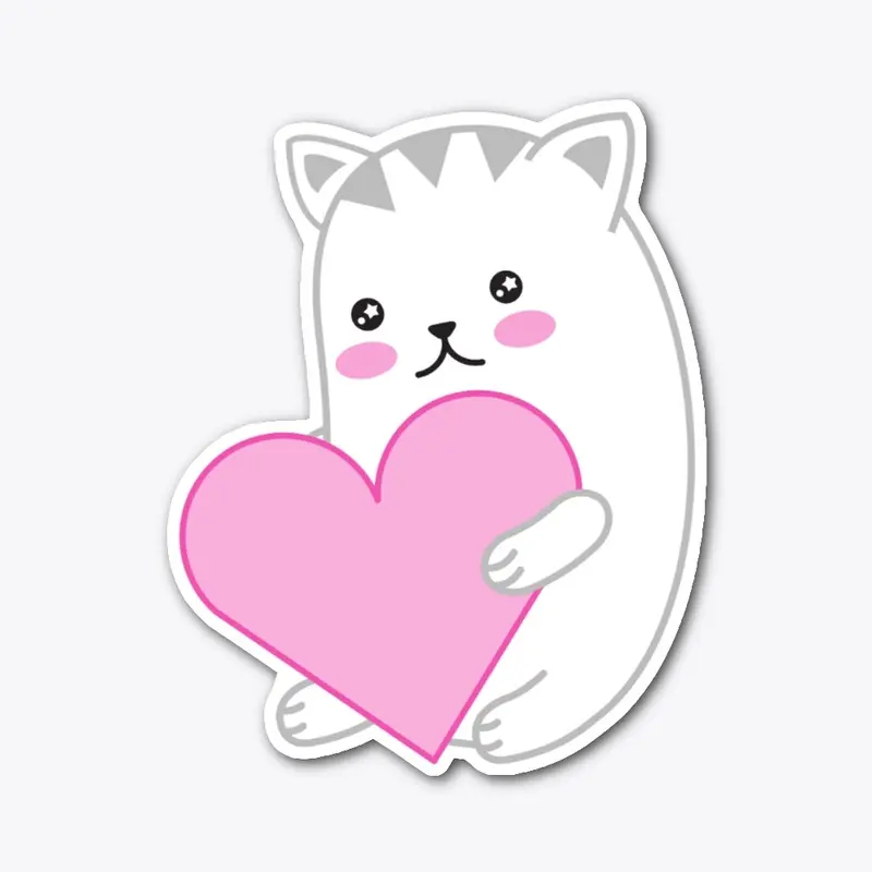 Cute Kawaii Cat Heart Die Cut Sticker